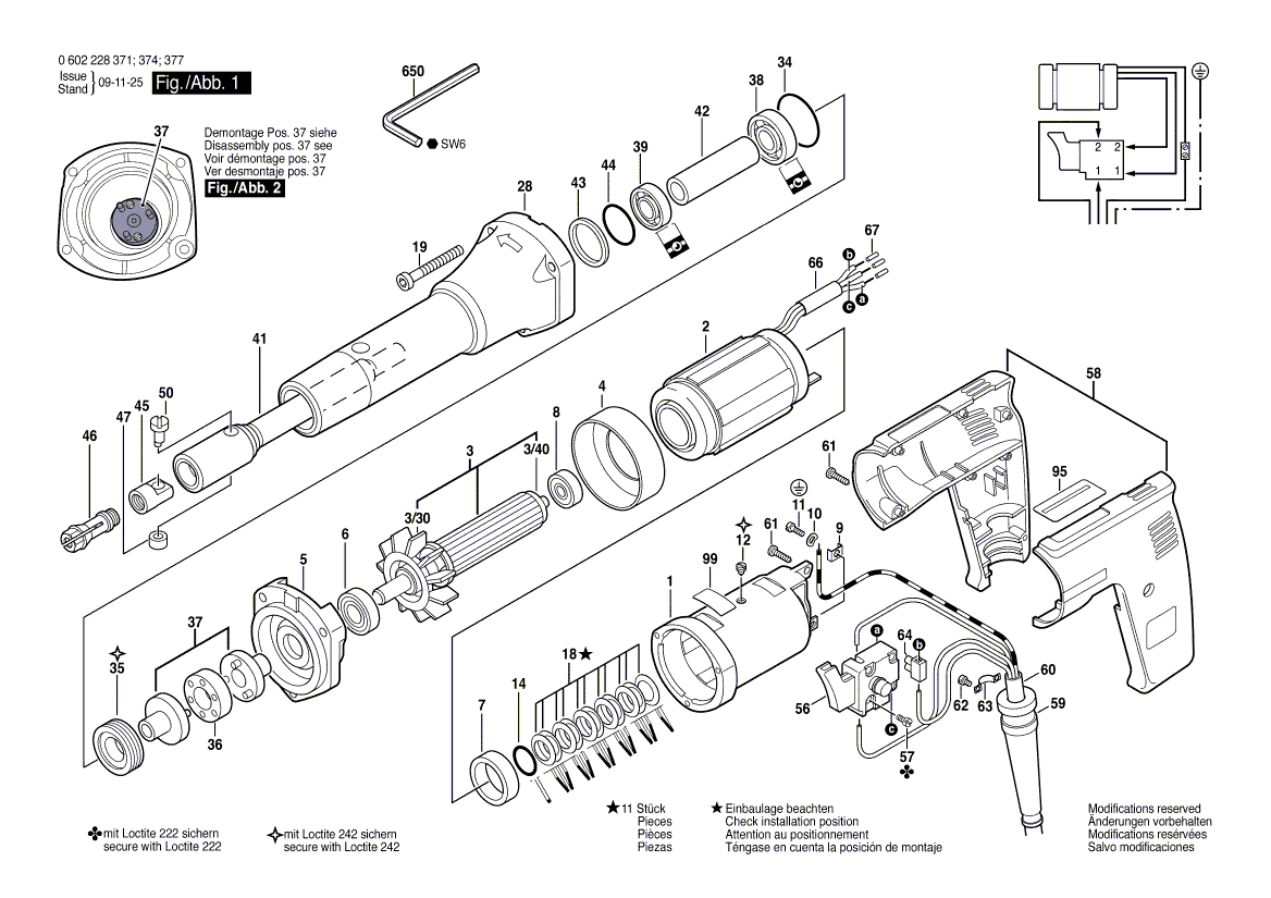 для прямой шлифовальной машины Bosch HGS 55/50 0602228374, деталировка 1