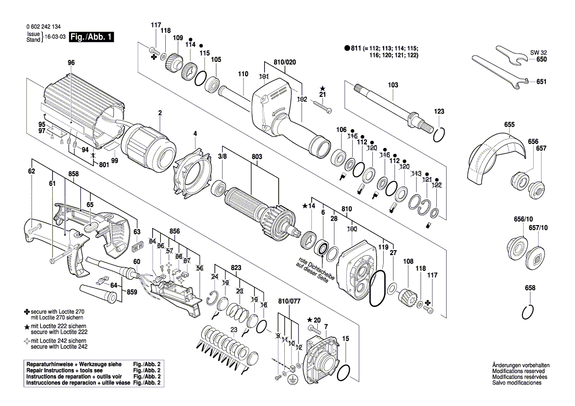 для прямой шлифовальной машины Bosch HGS 85/100 0602242134, деталировка 1