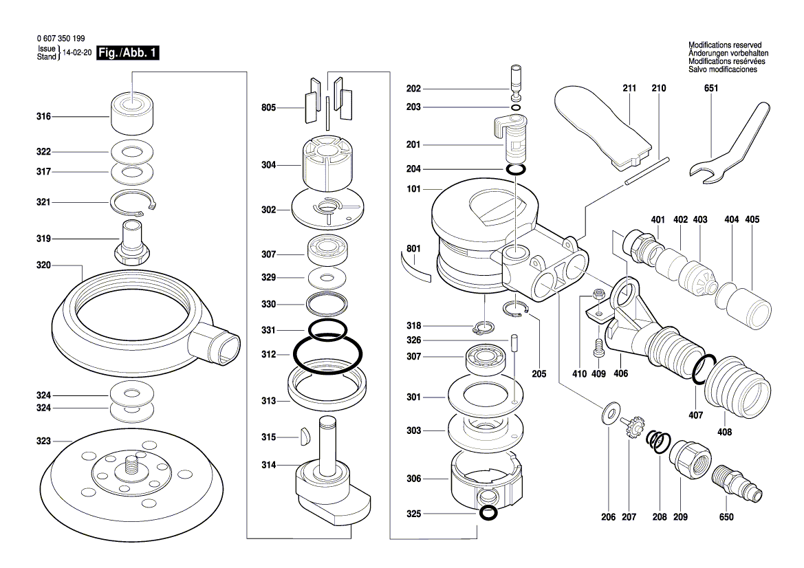 для эксцентриковой шлифмашины Bosch DEX 150-2,5 0607350200, деталировка 1