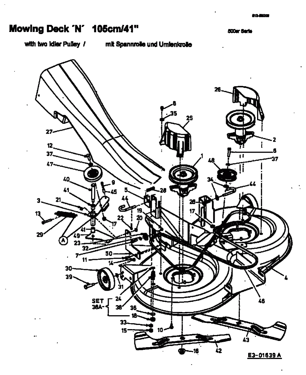 MTD Артикул 13A7508N678 (год выпуска 2002). Mower deck N, 2. generation with two idler pulley (till 2002)