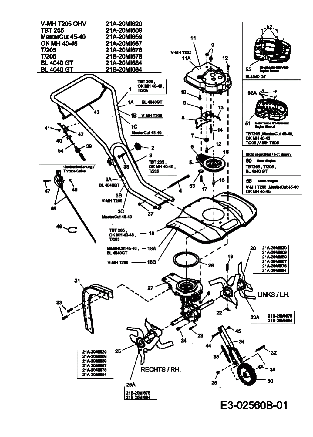 MTD Артикул 21A-20MI678 (год выпуска 2007). Основная деталировка