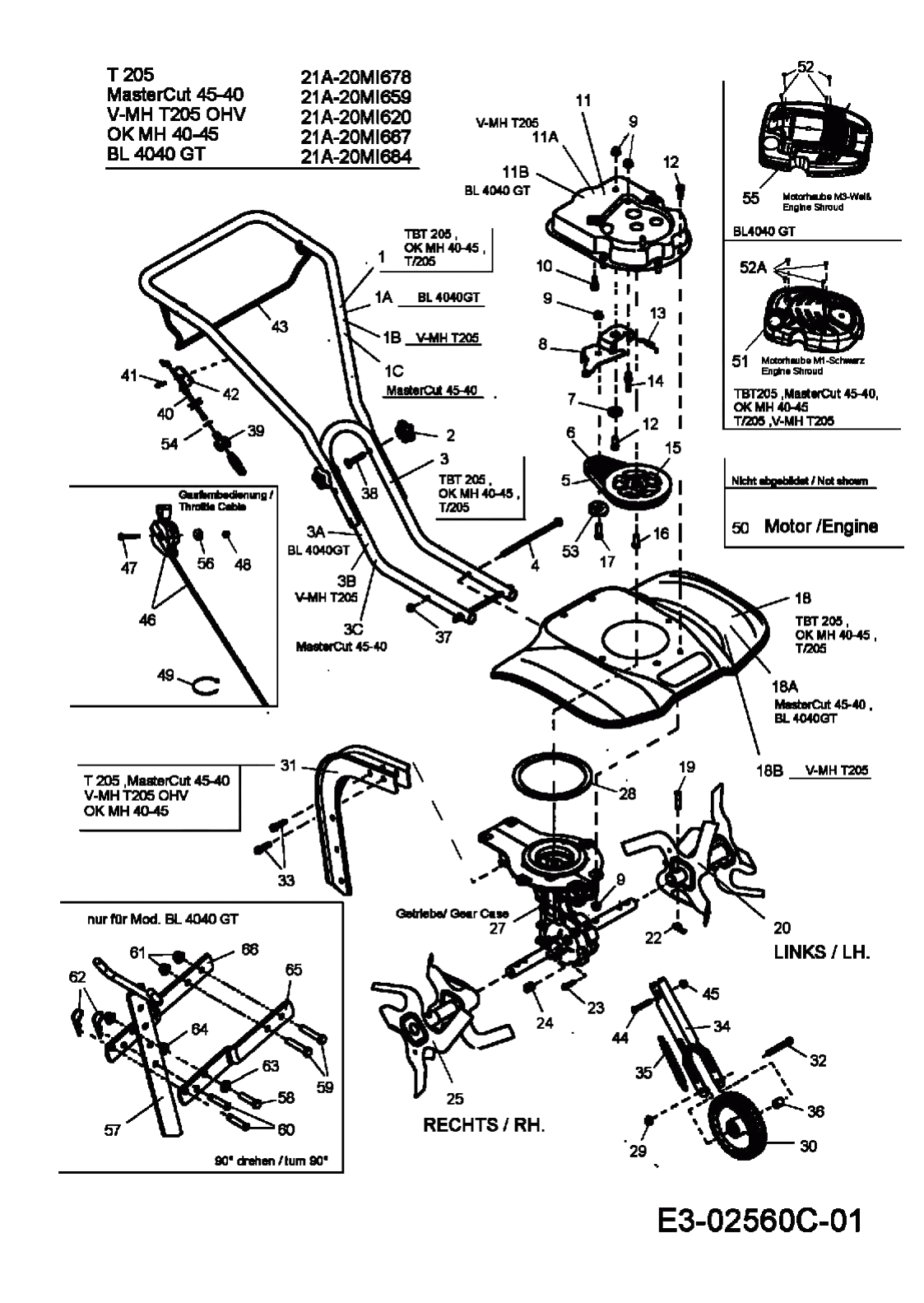 MTD Артикул 21A-20MI678 (год выпуска 2009). Основная деталировка