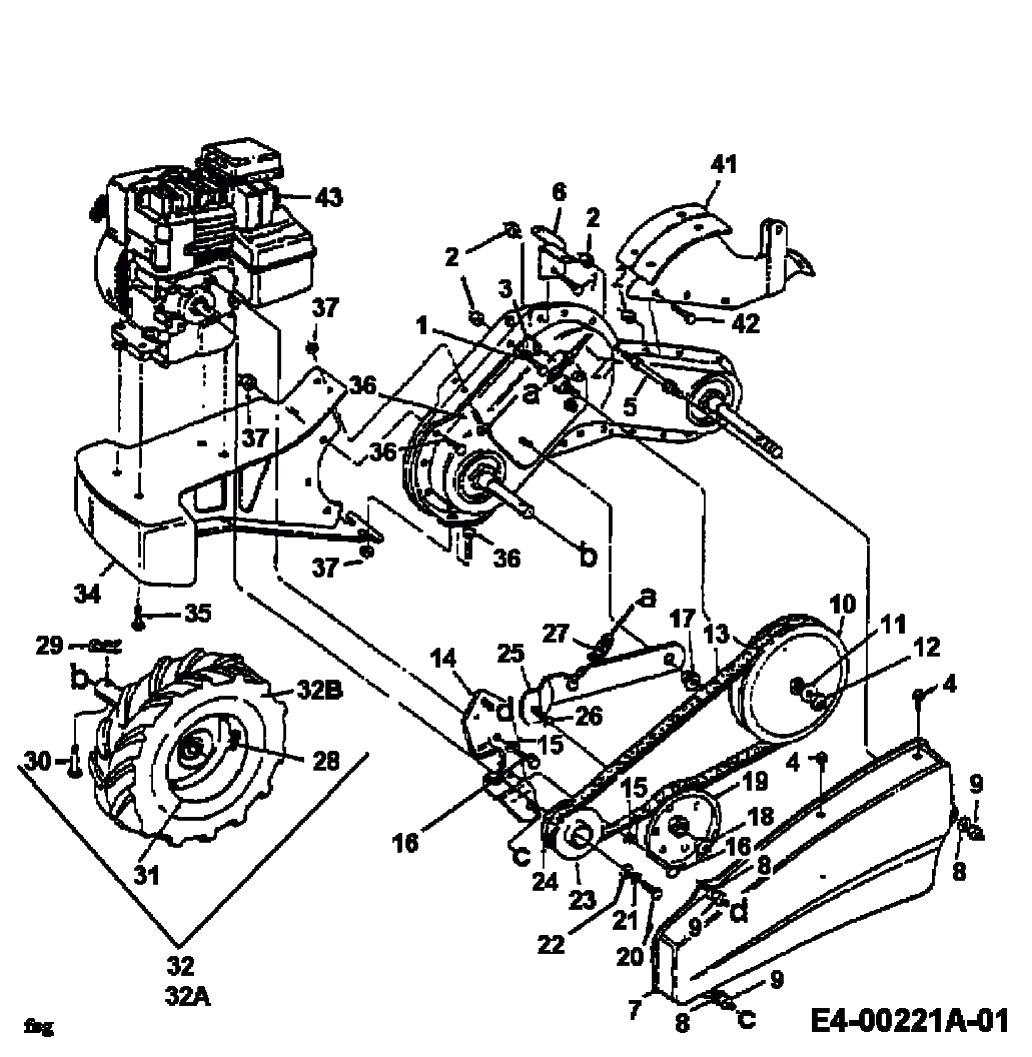 MTD Артикул 21A-410-678 (год выпуска 1998). Система привода, колеса