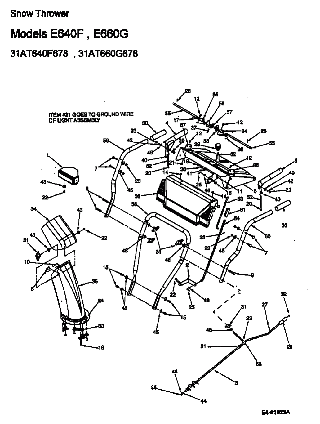 MTD Артикул 31AE640F678 (год выпуска 1999). Приборная панель, Разгрузочный желоб, ручка
