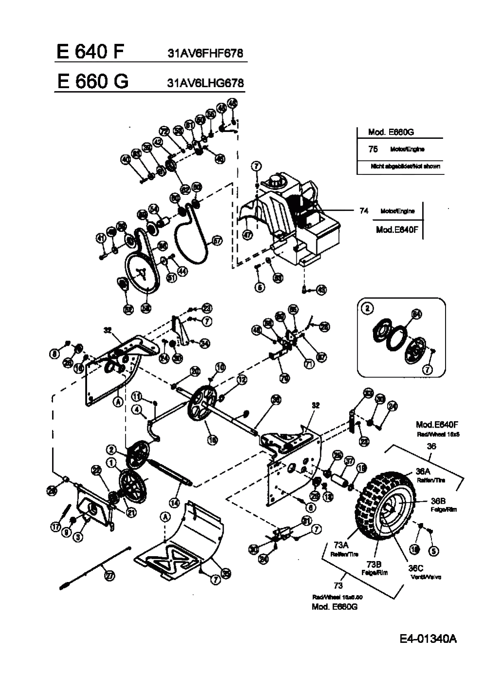 MTD Артикул 31AV6FHF678 (год выпуска 2006). Система привода, фрезерный диск, колеса