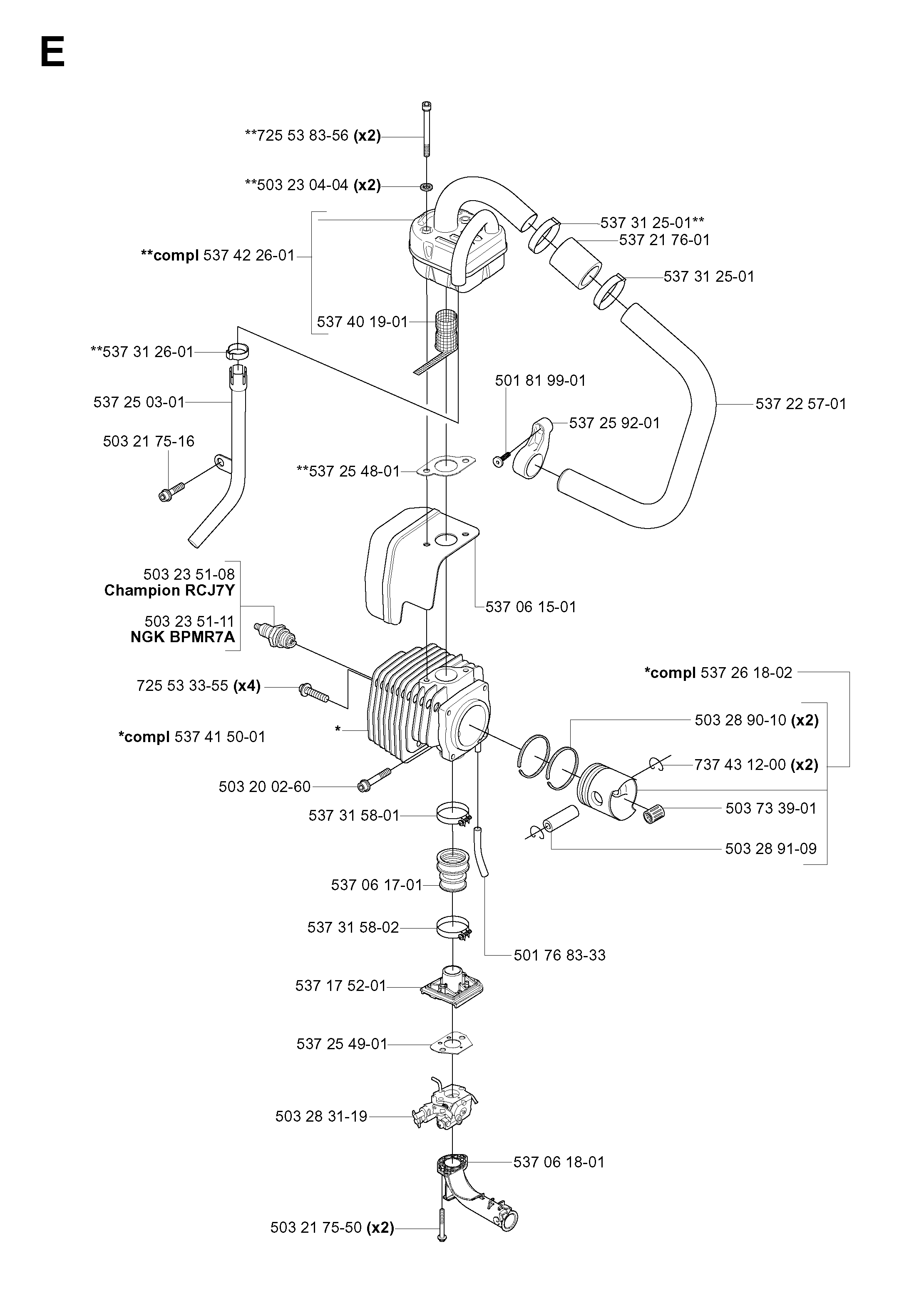 Цилиндр, поршень и глушитель