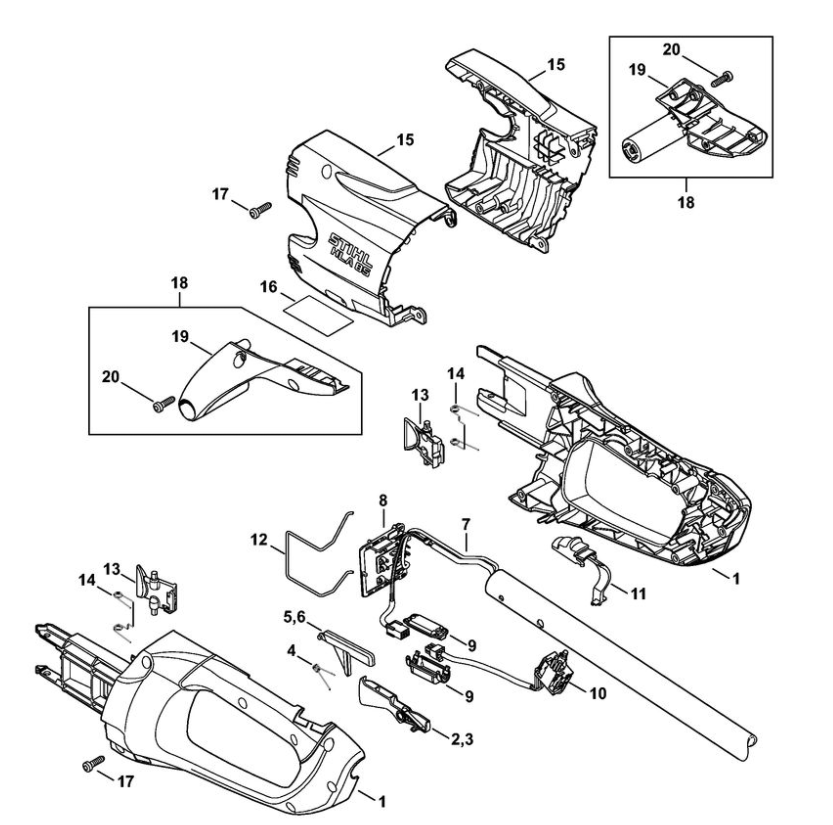 1 | Корпус рукоятки - Защитное прикрытие | HLA 85 | Аккумуляторные секаторы STIHL