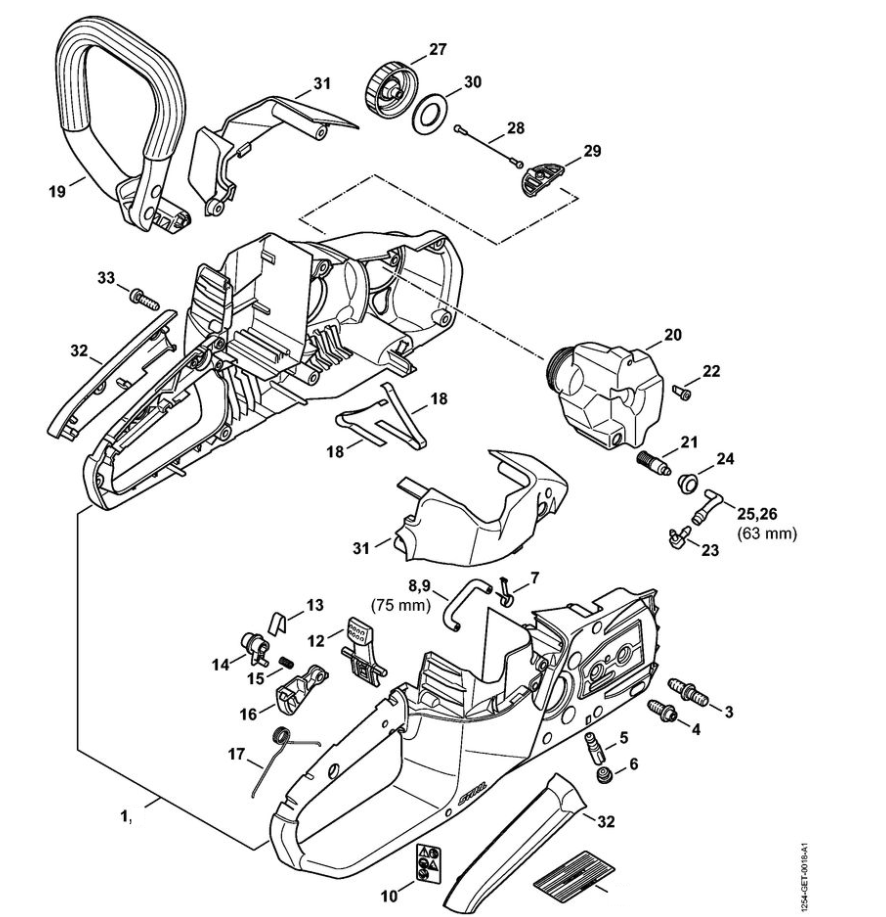 1 | Корпус рукоятки - Кожух | MSA 120 C-B |Аккумуляторная пила STIHL