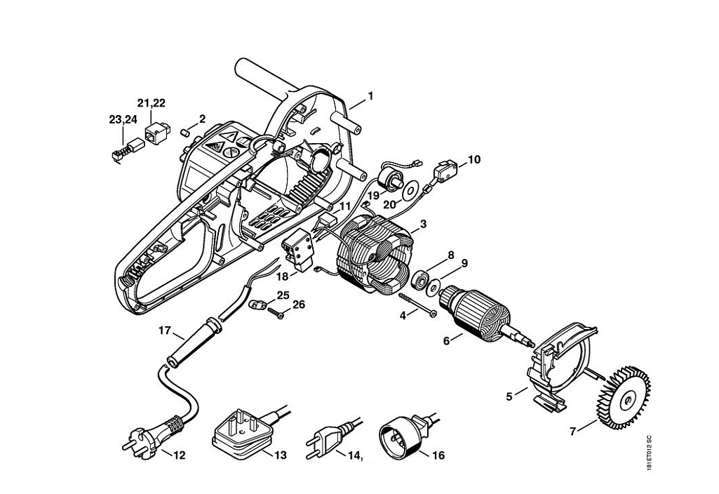 1 | Электродвигатель MSE 140 C, 160 C, 180 C | MSE 140 C-BQ | Электропила STIHL