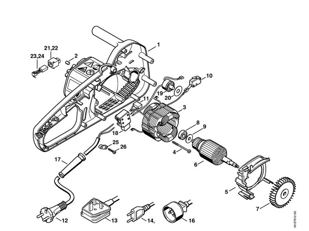 1 | Электродвигатель MSE 140 C, 160 C, 180 C | MSE 180 C-BQ | Электропила STIHL