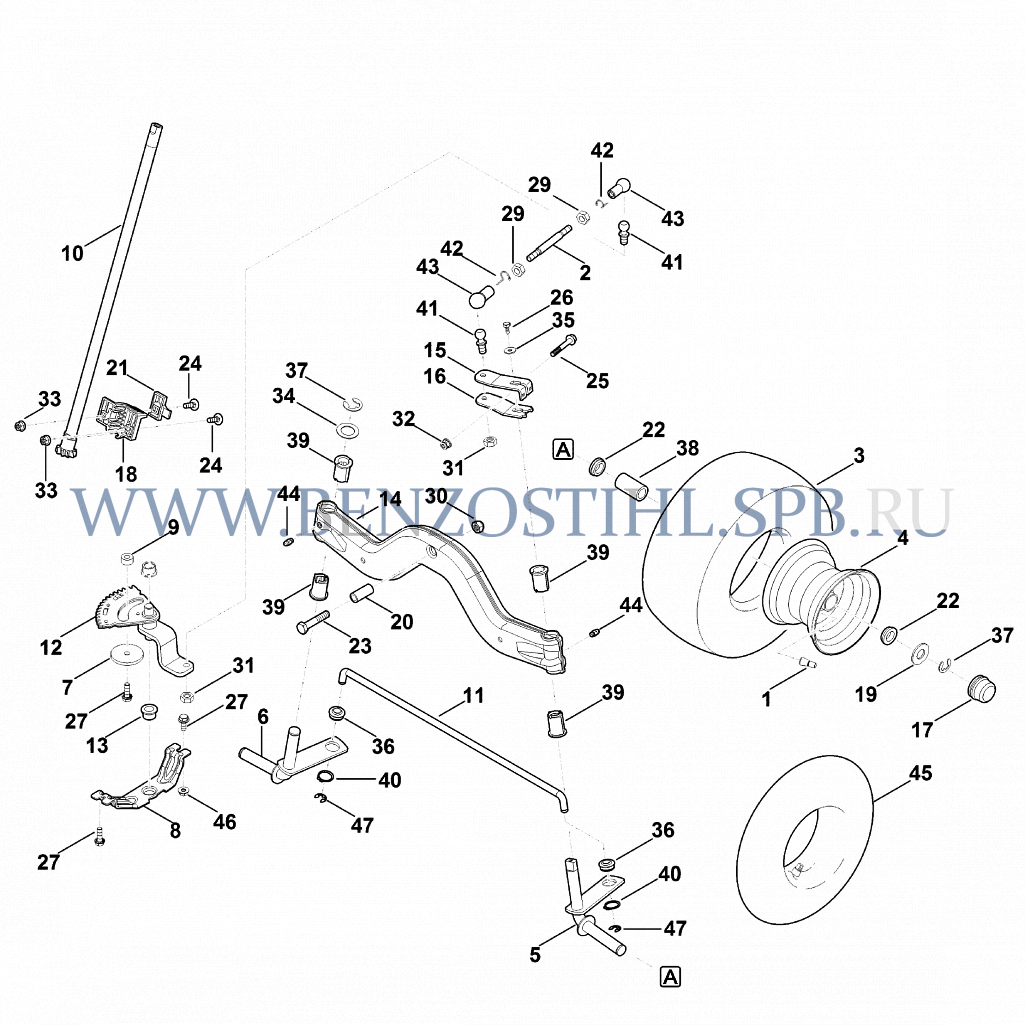 Минитрактор-косилка (Stihl) | RT | RT 4082.0 | Рулевое управление, переднее колесо