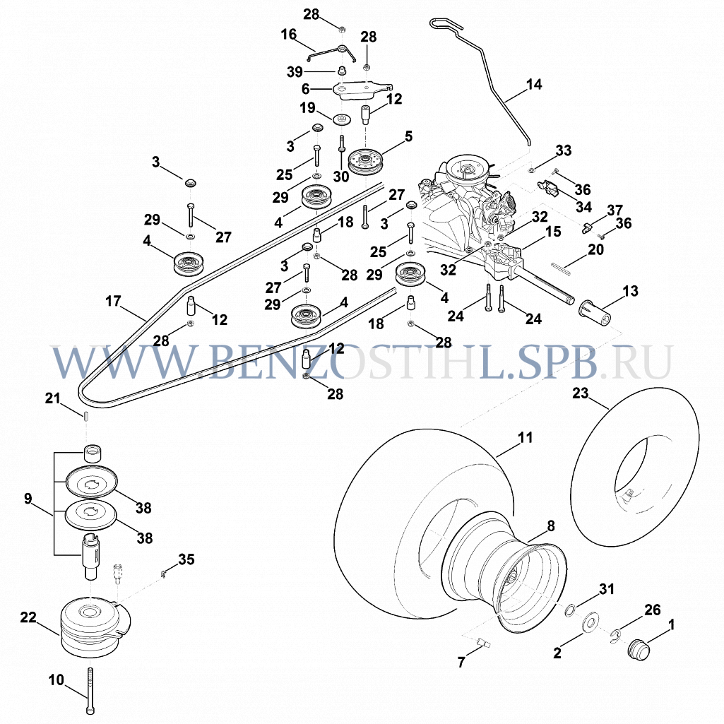 Минитрактор-косилка (Stihl) | RT | RT 5097.0 C | Коробка передач, заднее колесо, муфта ножа