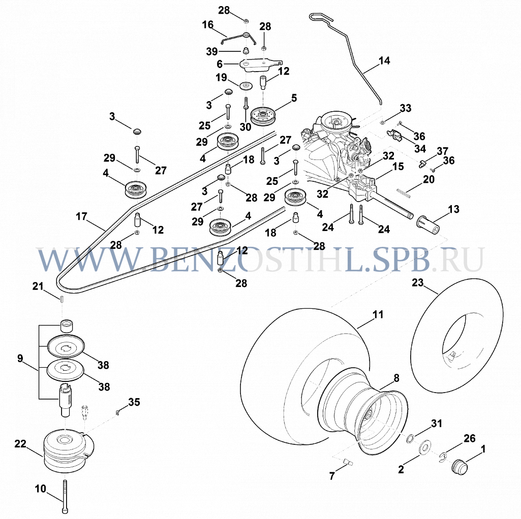 Минитрактор-косилка (Stihl) | RT | RT 6127.0 ZL | Коробка передач, заднее колесо, муфта ножа
