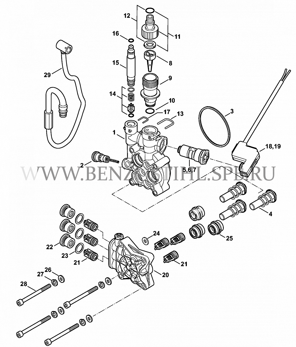 Электрические мойки высокого давления (Stihl) | RE 109 | Корпус насоса, Клапанный блок