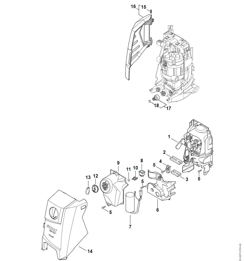 4 | Воздухопровод, Защитный колпак, Корпус выключателя | RE 140 PLUS | Мойка высокого давления STIHL