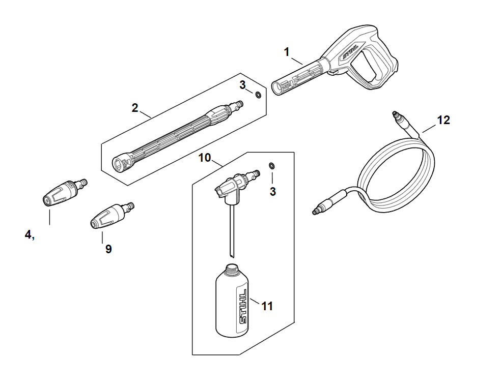 3 | Пистолет-распылитель - Струйная трубка | RE 90.0 | Мойка высокого давления STIHL