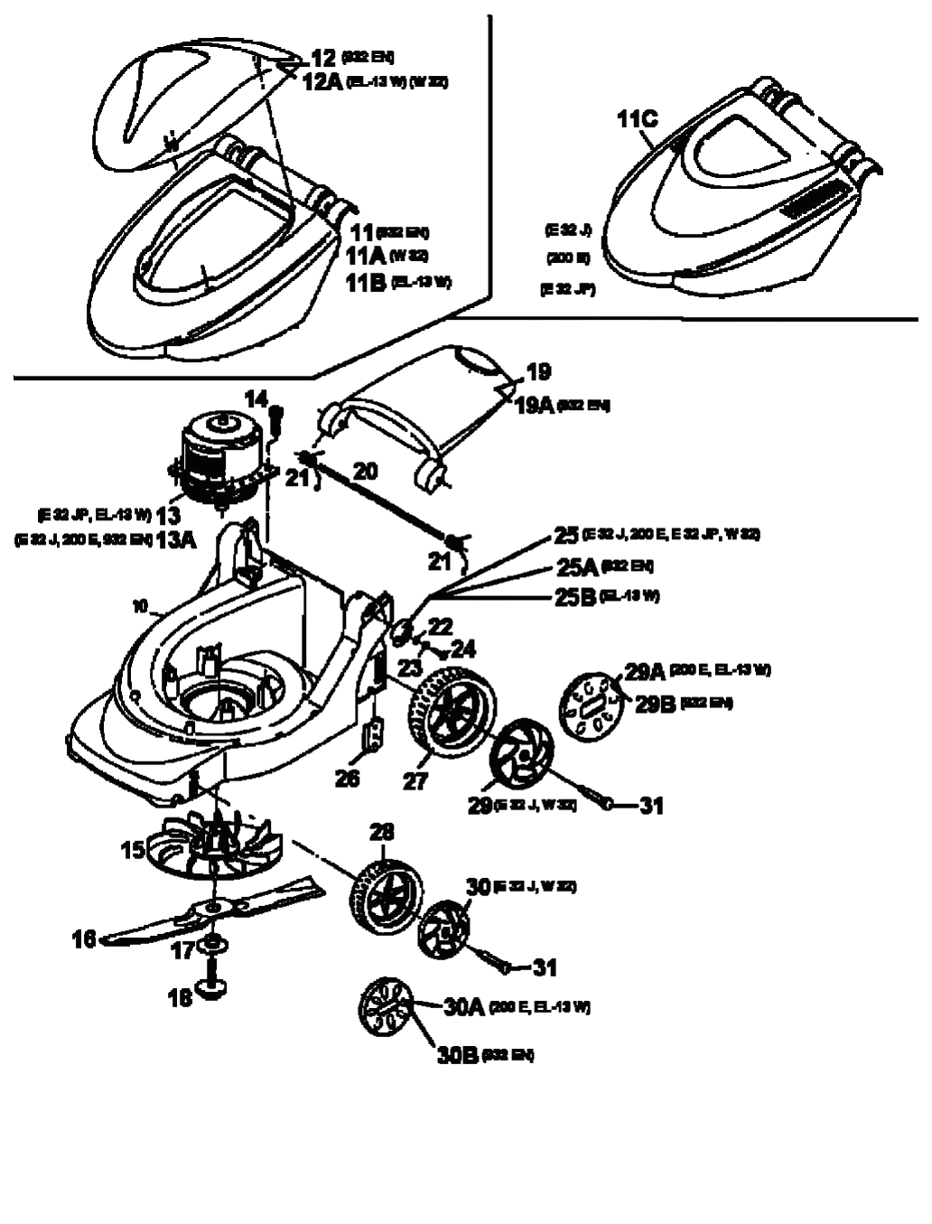 MTD Артикул 18A-C0C-678 (год выпуска 1998). Электромотор, ножи, колеса
