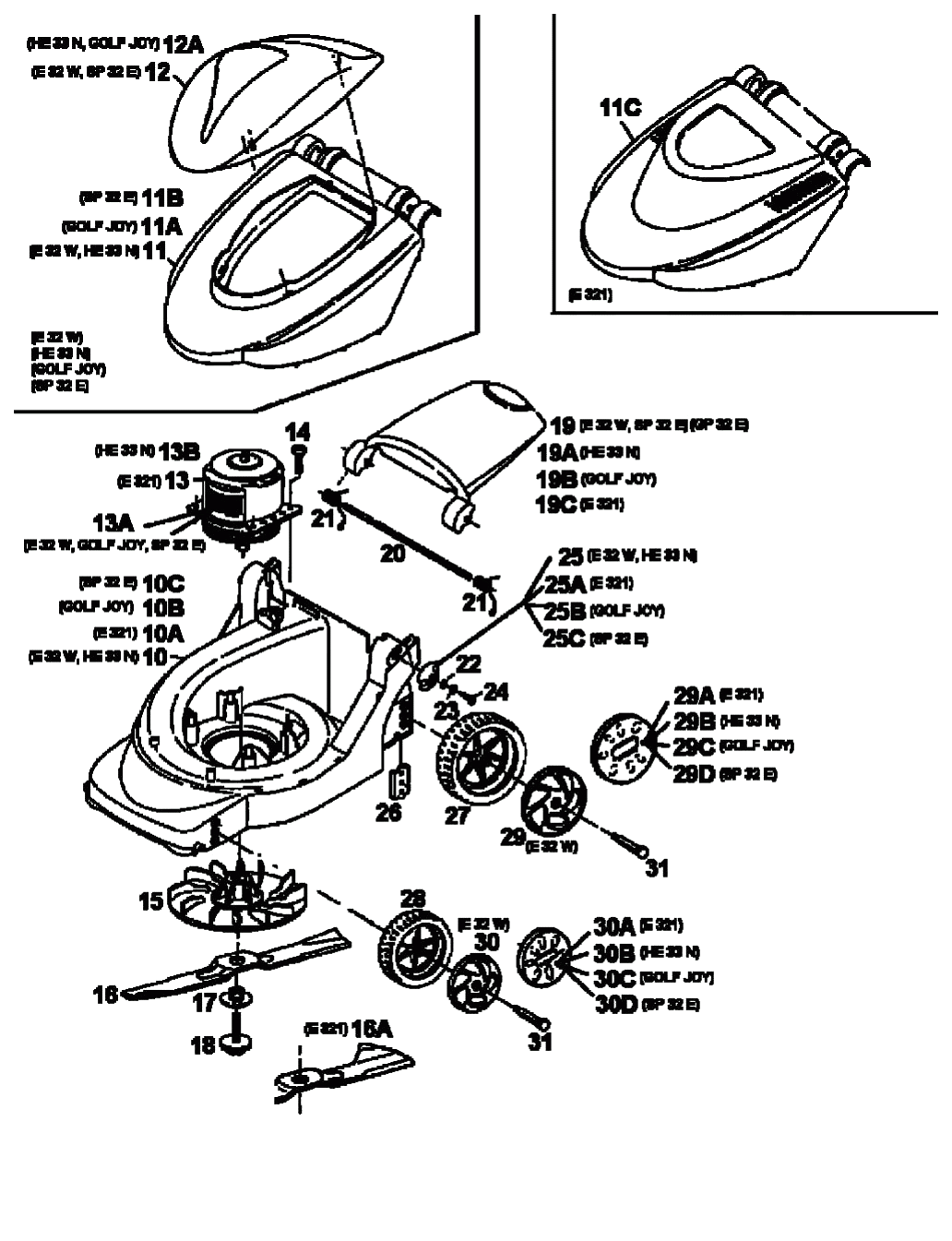 MTD Артикул 18A-C4D-678 (год выпуска 1998). Электромотор, ножи, колеса