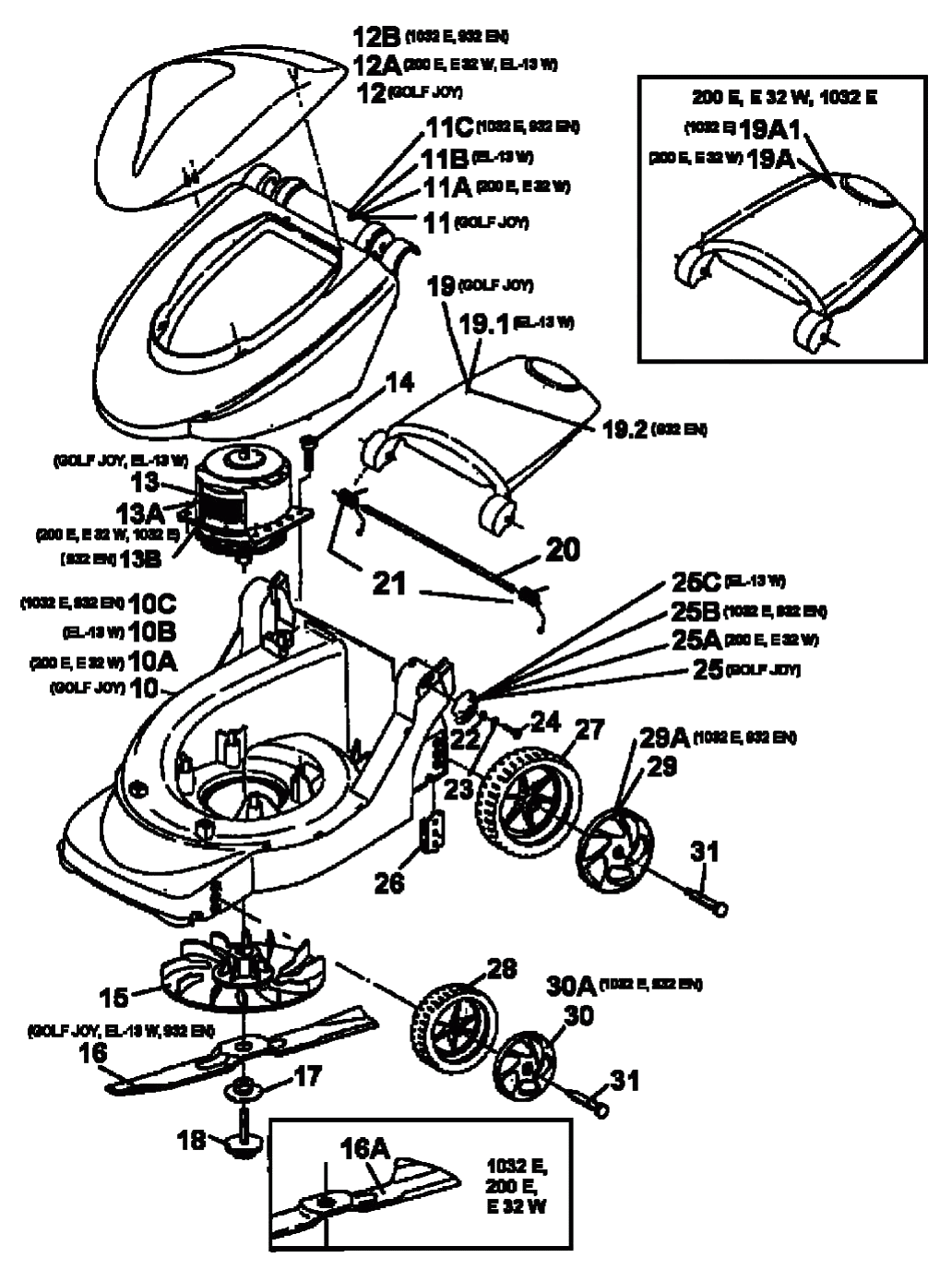 MTD Артикул 18B-C3D-678 (год выпуска 1999). Электромотор, ножи, колеса