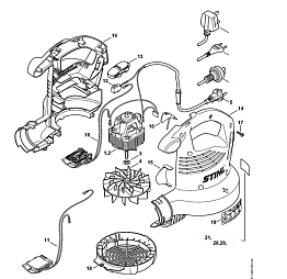 1 | BGE 71: Электродвигатель - Корпус вентилятора | BGE 71 | Воздуходув STIHL