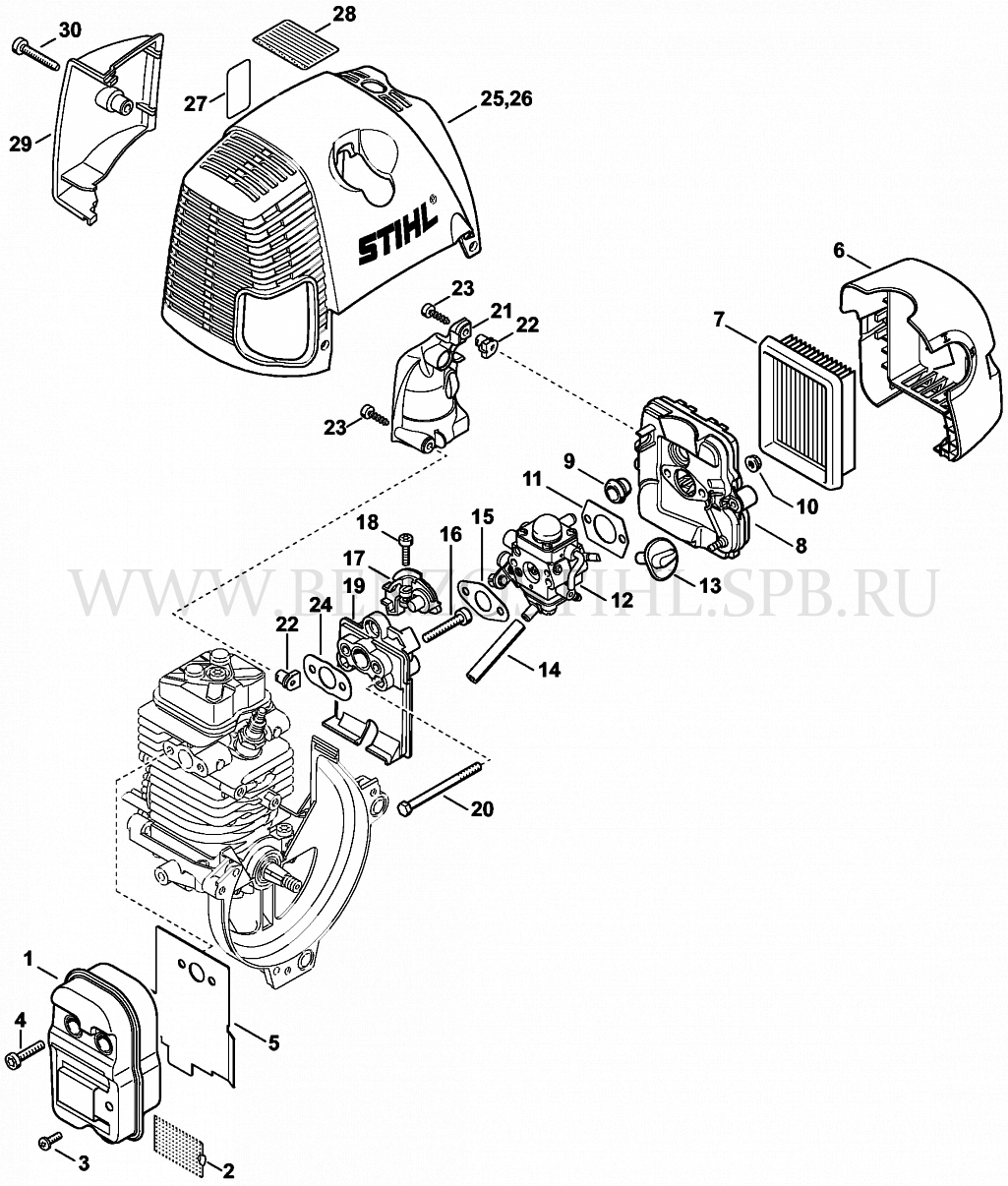 Глушитель - Воздушный фильтр - Карбюратор BT 131