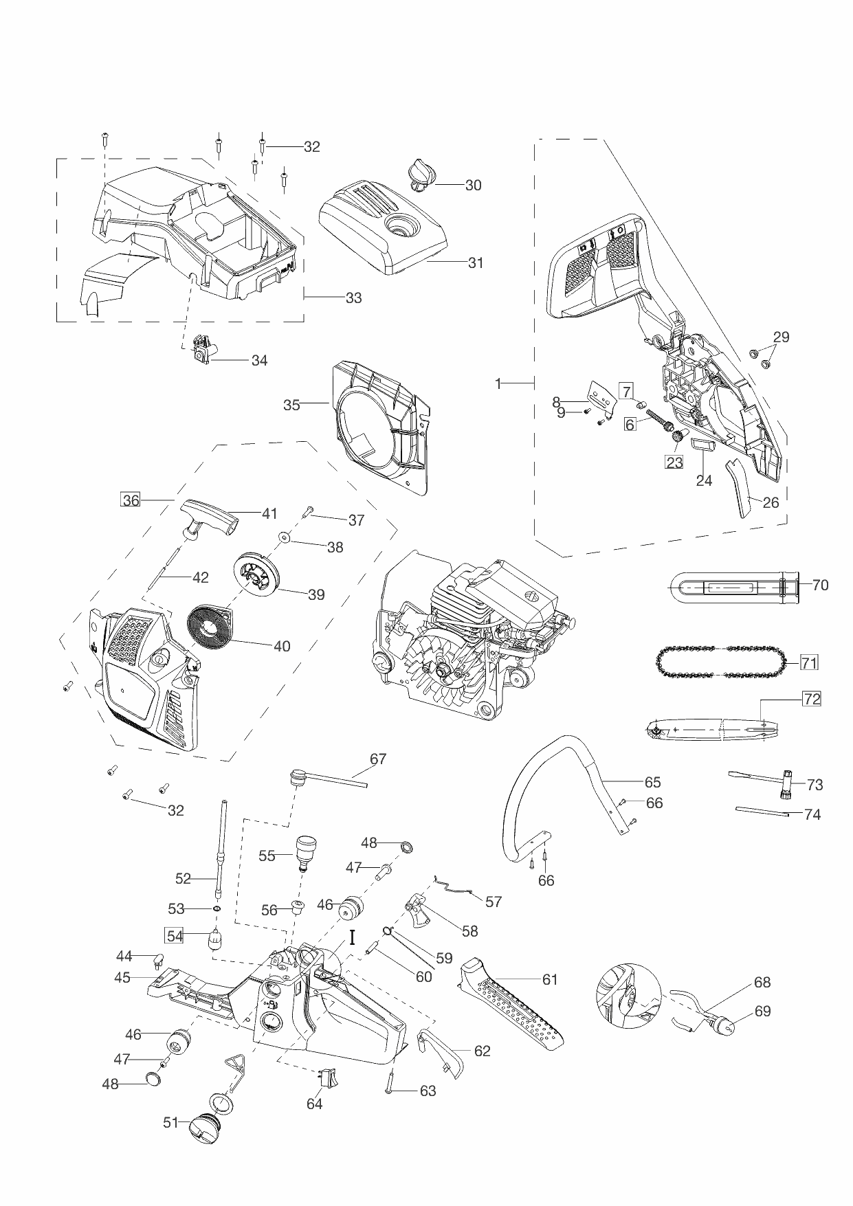 1 СТАРТЕР, ФИЛЬТР, ТОРМОЗ ЦЕПИ AL-KO бензопила BKS 3835 Артикул: 113187 