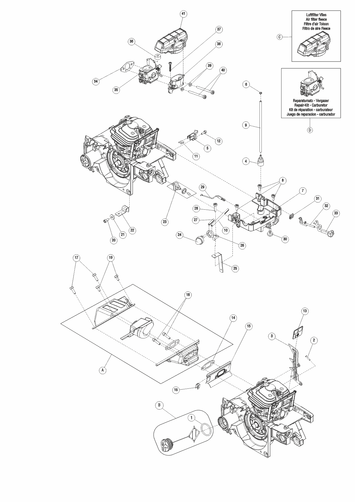 4 КАРБЮРАТОР, ФИЛЬТР, ГЛУШИТЕЛЬ solo by AL-KO бензопила 651C Артикул: 127184 