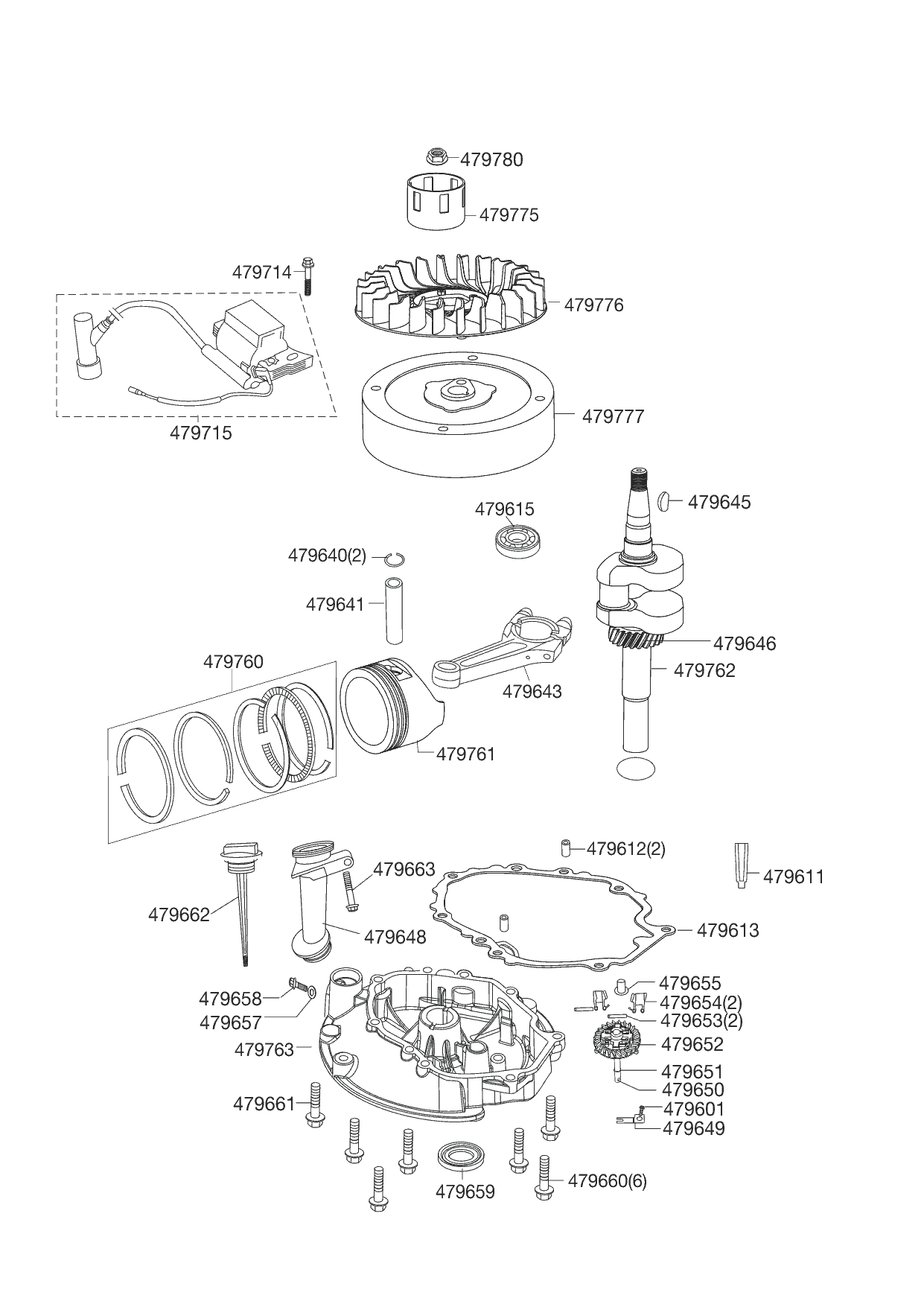 4 |  МАГНЕТО - ПОРШЕНЬ - КОЛЕНВАЛ - КОЛЬЦА - ШАТУН  | Art. Nr.: 479790 AL-KO B-MOTOR APL-TECH 120 OHV - 1P60F-A  | с  09/2013 года