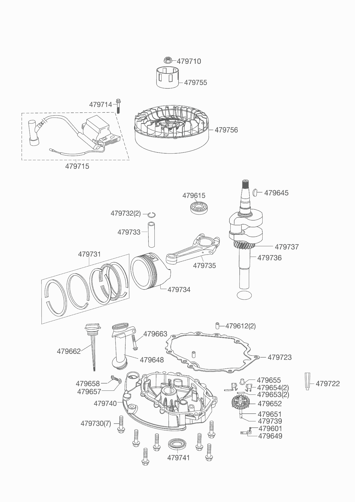 4 |  МАГНЕТО - ПОРШЕНЬ - КОЛЕНВАЛ - КОЛЬЦА - ШАТУН  | Art. Nr.: 479803 AL-KO B-MOTOR APL-TECH 165 OHV - 1P68F-B-02   | с 09/2013 года