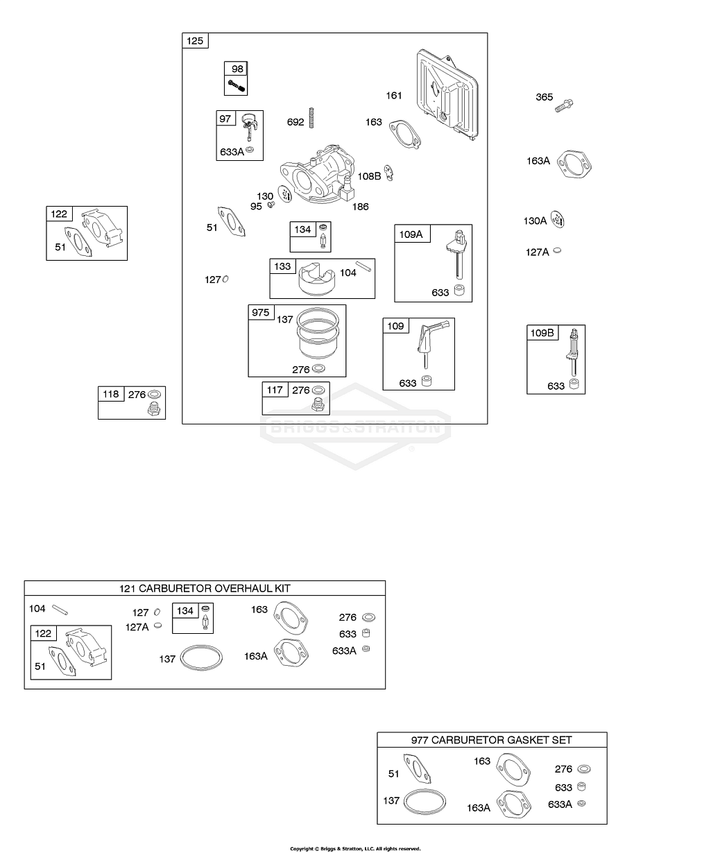 2 | 110492-0165-E1 | B - Карбюратор, комплекты прокладок для карбюратора | Двигатель BRIGGS & STRATTON