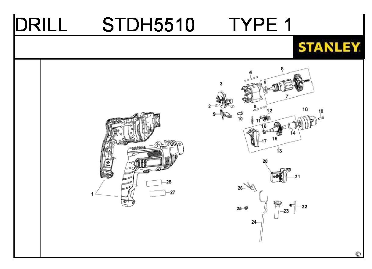 ЗАПЧАСТИ ДЛЯ ДРЕЛИ УДАРНОЙ ЭЛЕКТРИЧЕСКОЙ STANLEY STDH5510 TYPE 1