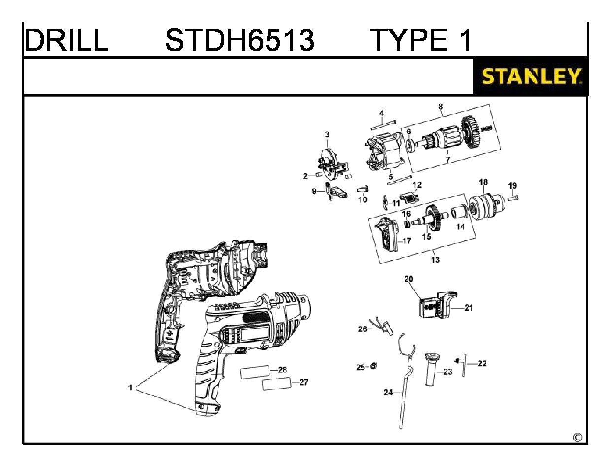 ЗАПЧАСТИ ДЛЯ ДРЕЛИ УДАРНОЙ ЭЛЕКТРИЧЕСКОЙ STANLEY STDH6513 TYPE 1