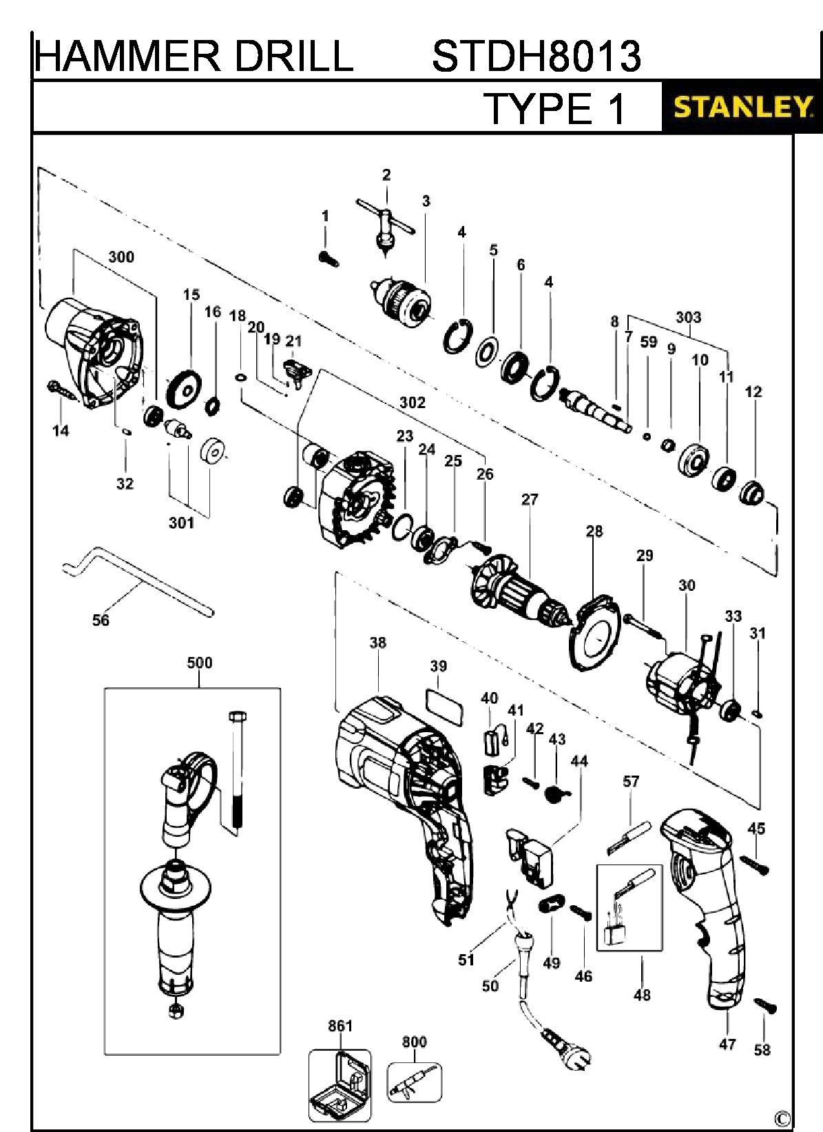 ЗАПЧАСТИ ДЛЯ ДРЕЛИ УДАРНОЙ ЭЛЕКТРИЧЕСКОЙ STANLEY STDH8013 TYPE 1