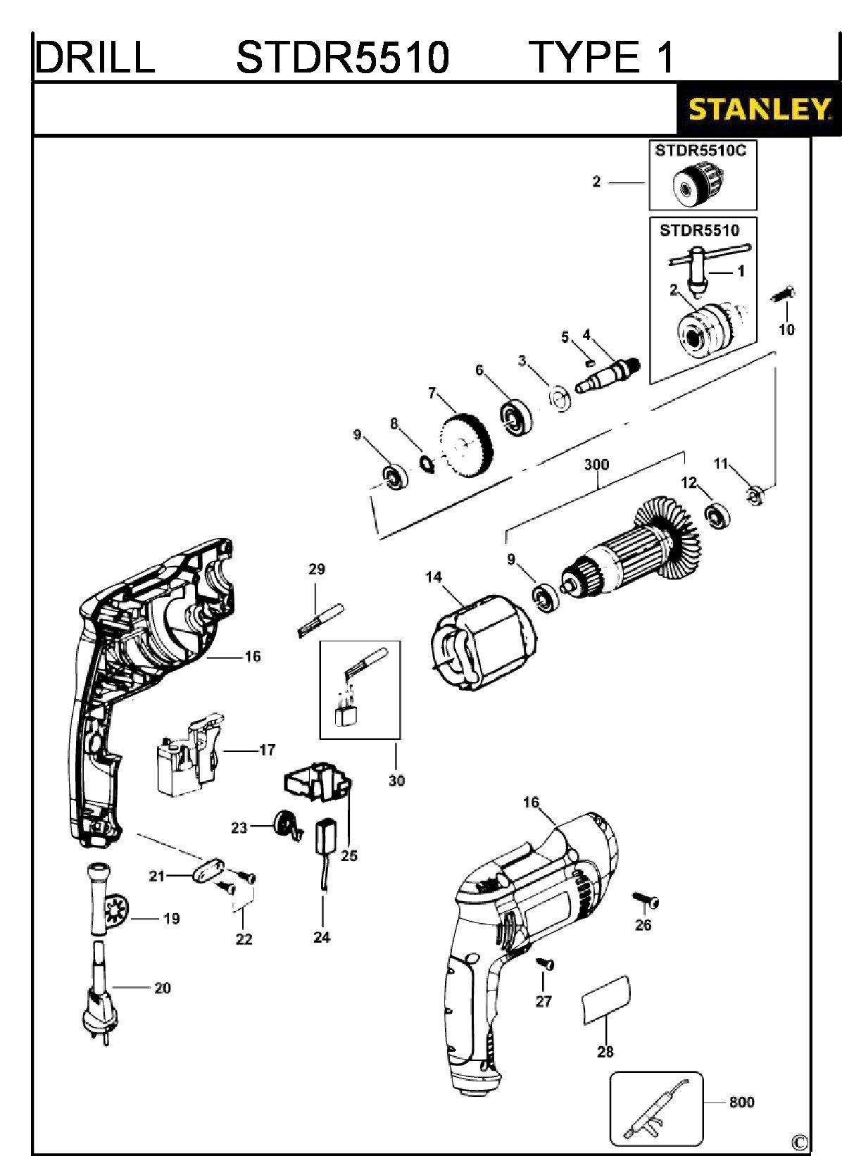 ЗАПЧАСТИ ДЛЯ ДРЕЛИ ЭЛЕКТРИЧЕСКОЙ STANLEY STDR5510 TYPE 1