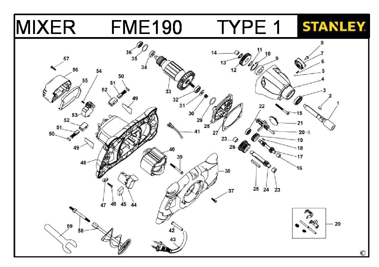 ЗАПЧАСТИ ДЛЯ ДРЕЛИ-МИКСЕРА ЭЛЕКТРИЧЕСКОГО STANLEY FME190 TYPE 1