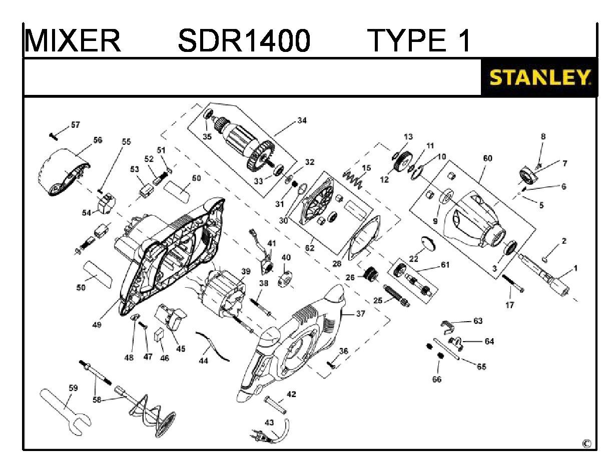 ЗАПЧАСТИ ДЛЯ ДРЕЛИ-МИКСЕРА ЭЛЕКТРИЧЕСКОГО STANLEY SDR1400 TYPE 1