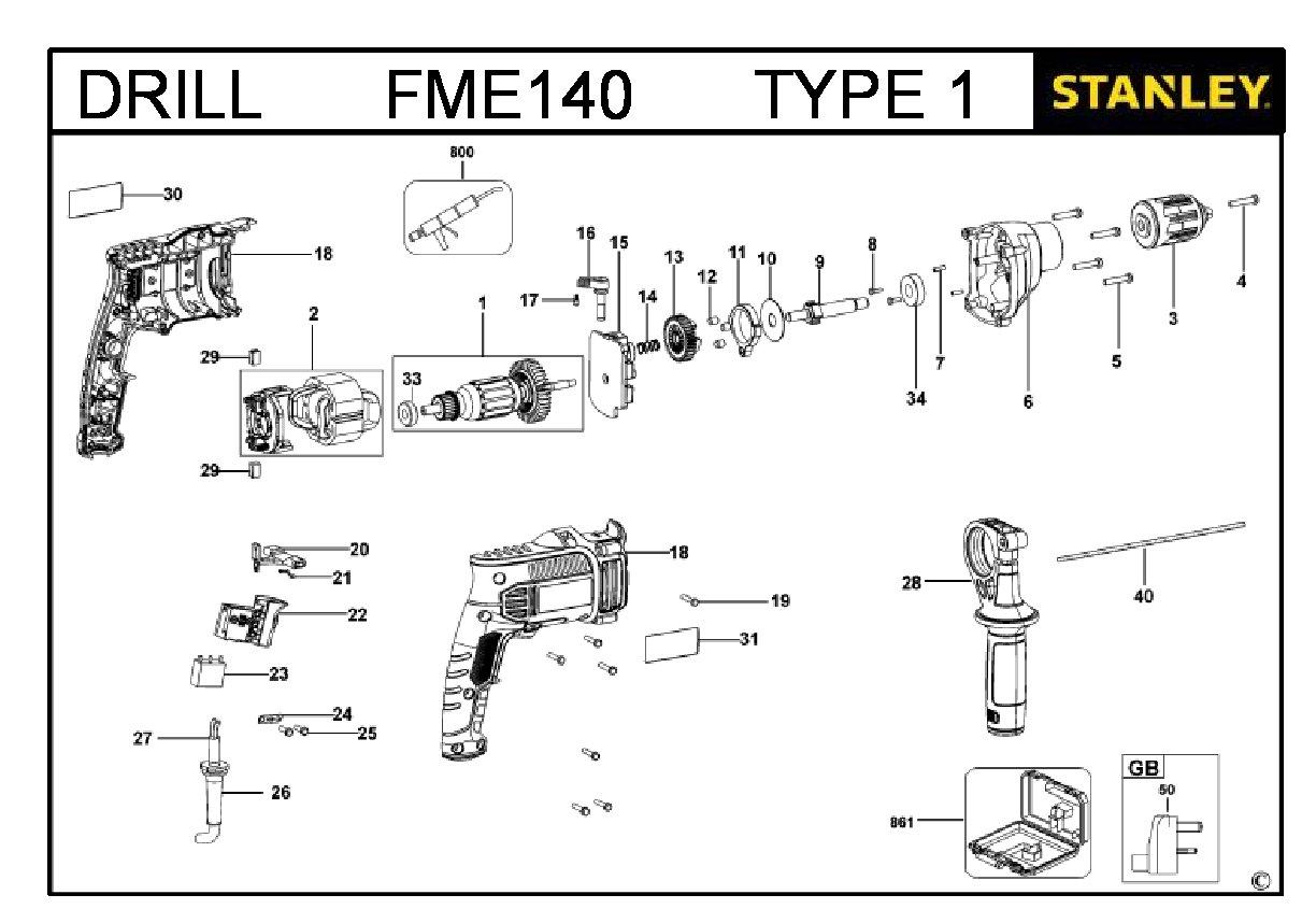 ЗАПЧАСТИ ДЛЯ ДРЕЛИ-ШУРУПОВЕРТА ЭЛЕКТРИЧЕСКОГО STANLEY FME140 TYPE 1