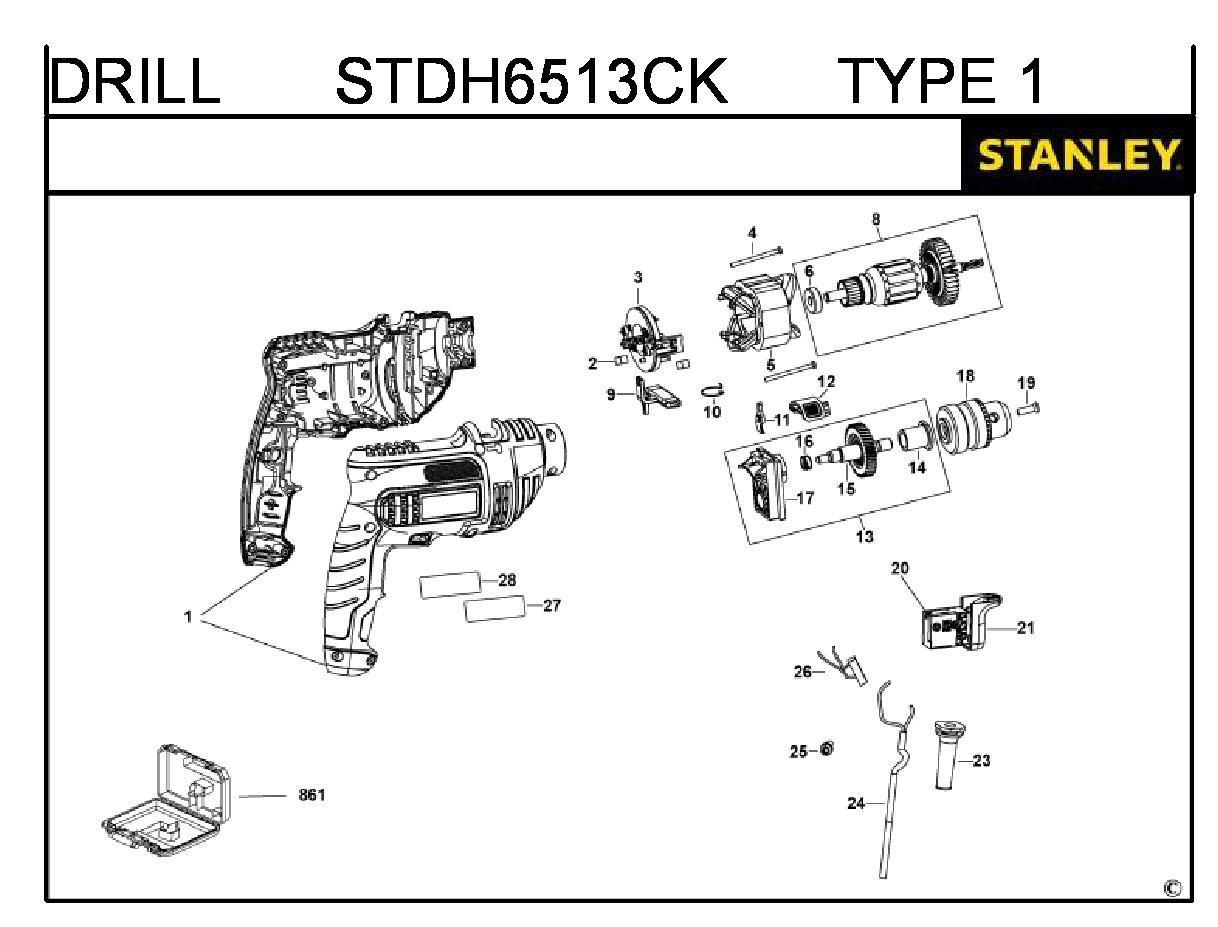 ЗАПЧАСТИ ДЛЯ ДРЕЛИ-ШУРУПОВЕРТА ЭЛЕКТРИЧЕСКОГО STANLEY STDH6513CK TYPE 1