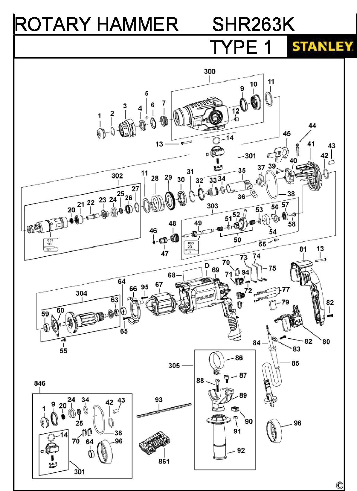 ЗАПЧАСТИ ДЛЯ ПЕРФОРАТОРА ЭЛЕКТРИЧЕСКОГО STANLEY SHR263K TYPE 1