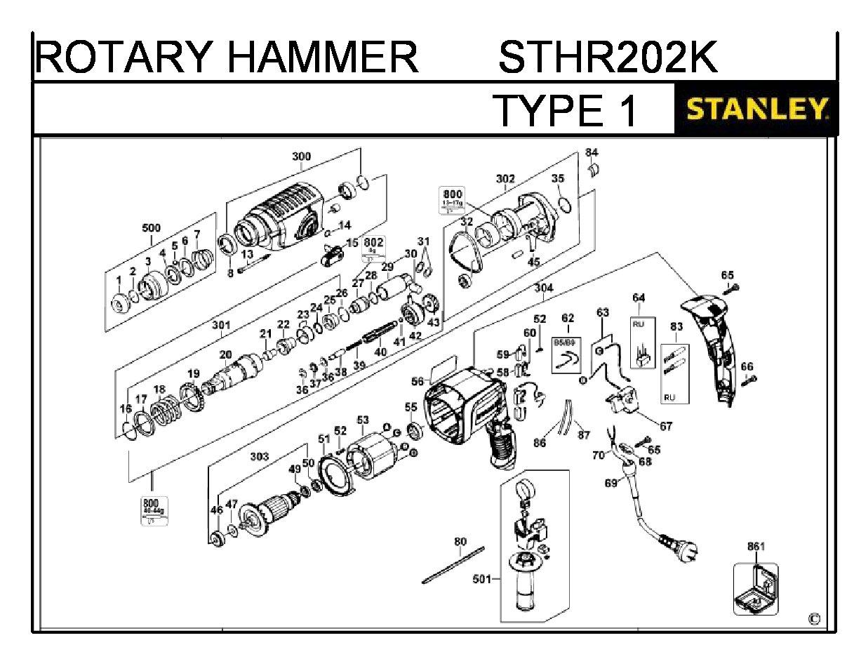 ЗАПЧАСТИ ДЛЯ ПЕРФОРАТОРА ЭЛЕКТРИЧЕСКОГО STANLEY STHR202K TYPE 1