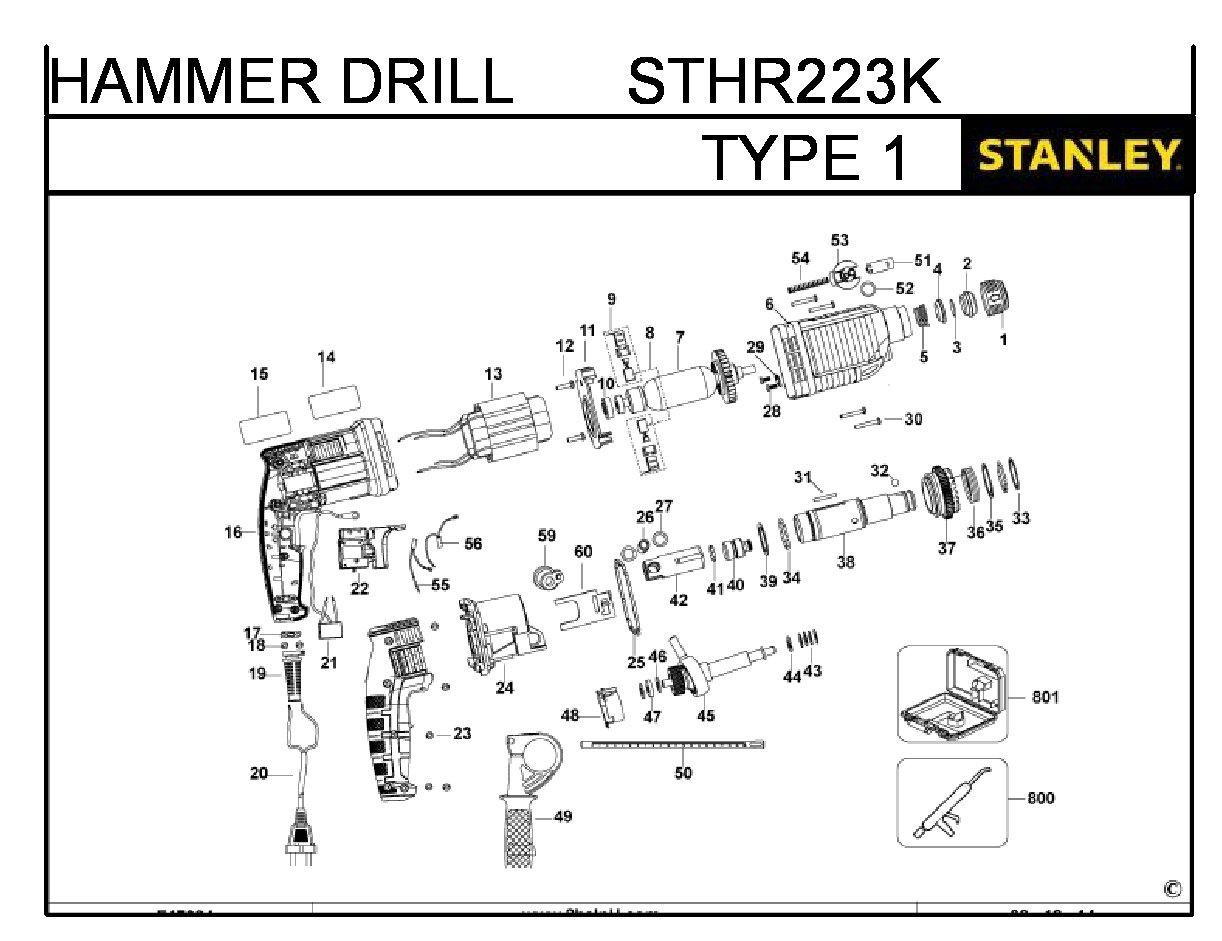 ЗАПЧАСТИ ДЛЯ ПЕРФОРАТОРА ЭЛЕКТРИЧЕСКОГО STANLEY STHR223K TYPE 1