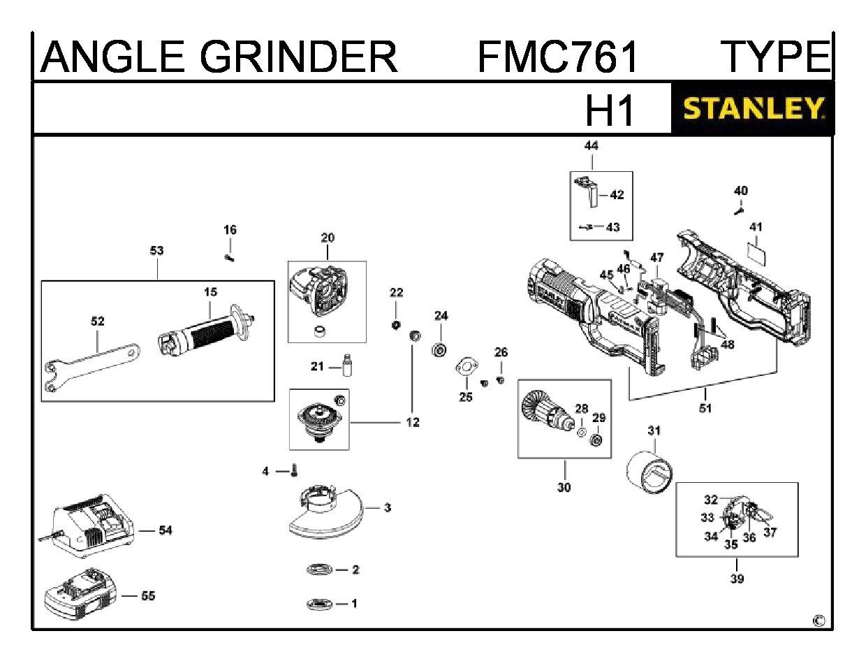 ЗАПЧАСТИ ДЛЯ МАШИНЫ ШЛИФОВАЛЬНОЙ УГЛОВОЙ ЭЛЕКТРИЧЕСКОЙ STANLEY FMC761 TYPE H1