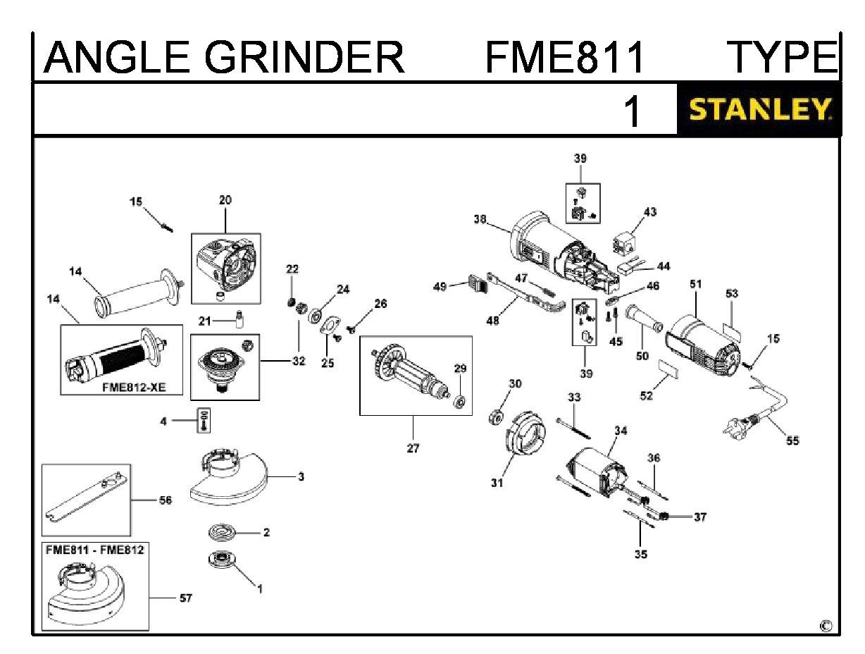 ЗАПЧАСТИ ДЛЯ МАШИНЫ ШЛИФОВАЛЬНОЙ УГЛОВОЙ ЭЛЕКТРИЧЕСКОЙ STANLEY FME811 TYPE 1
