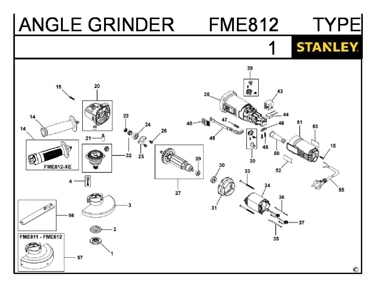 ЗАПЧАСТИ ДЛЯ МАШИНЫ ШЛИФОВАЛЬНОЙ УГЛОВОЙ ЭЛЕКТРИЧЕСКОЙ STANLEY FME812 TYPE 1