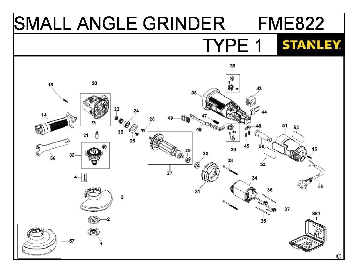 ЗАПЧАСТИ ДЛЯ МАШИНЫ ШЛИФОВАЛЬНОЙ УГЛОВОЙ ЭЛЕКТРИЧЕСКОЙ STANLEY FME822 TYPE 1