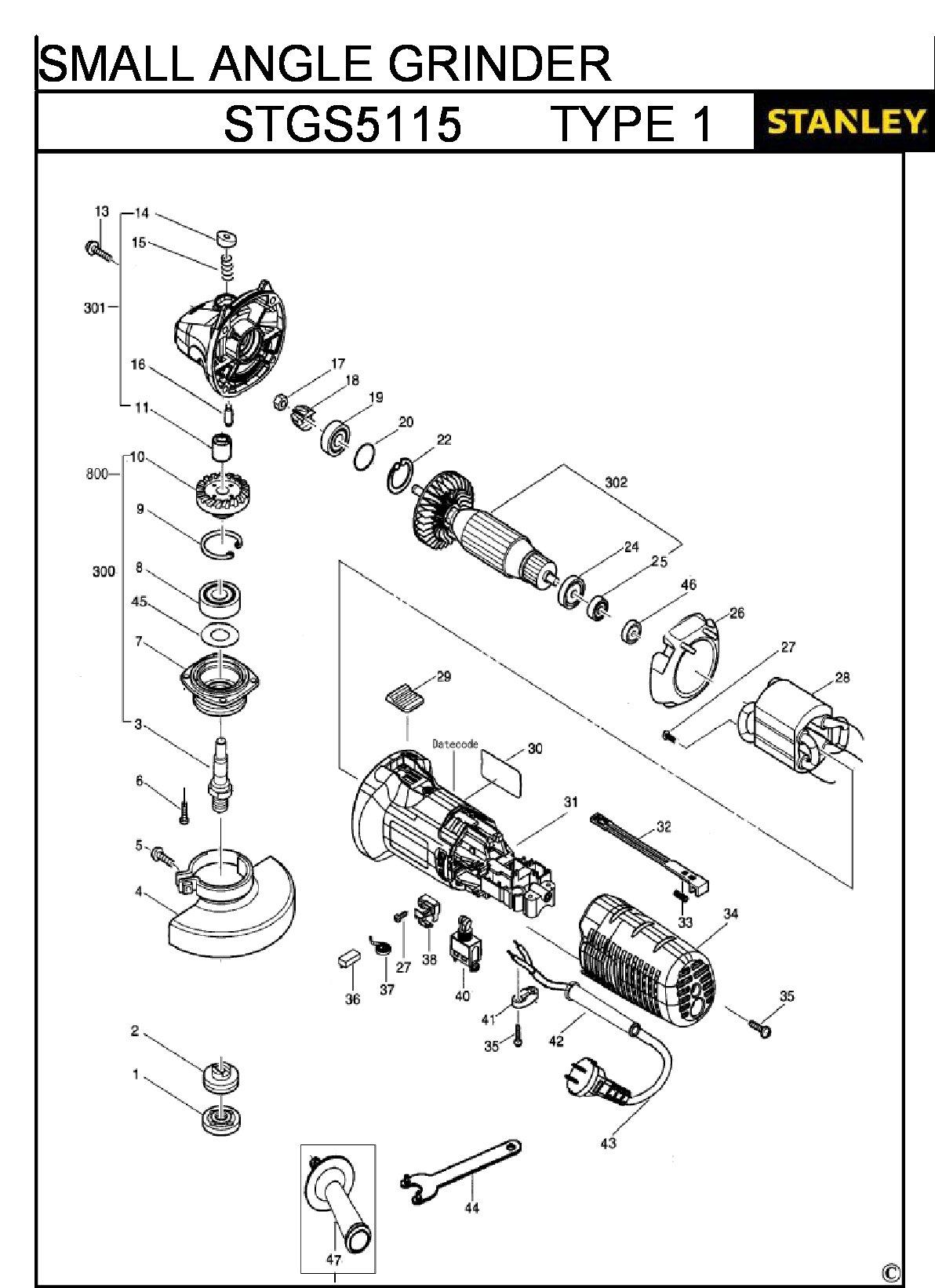 ЗАПЧАСТИ ДЛЯ МАШИНЫ ШЛИФОВАЛЬНОЙ УГЛОВОЙ ЭЛЕКТРИЧЕСКОЙ STANLEY STGS5115 TYPE 1