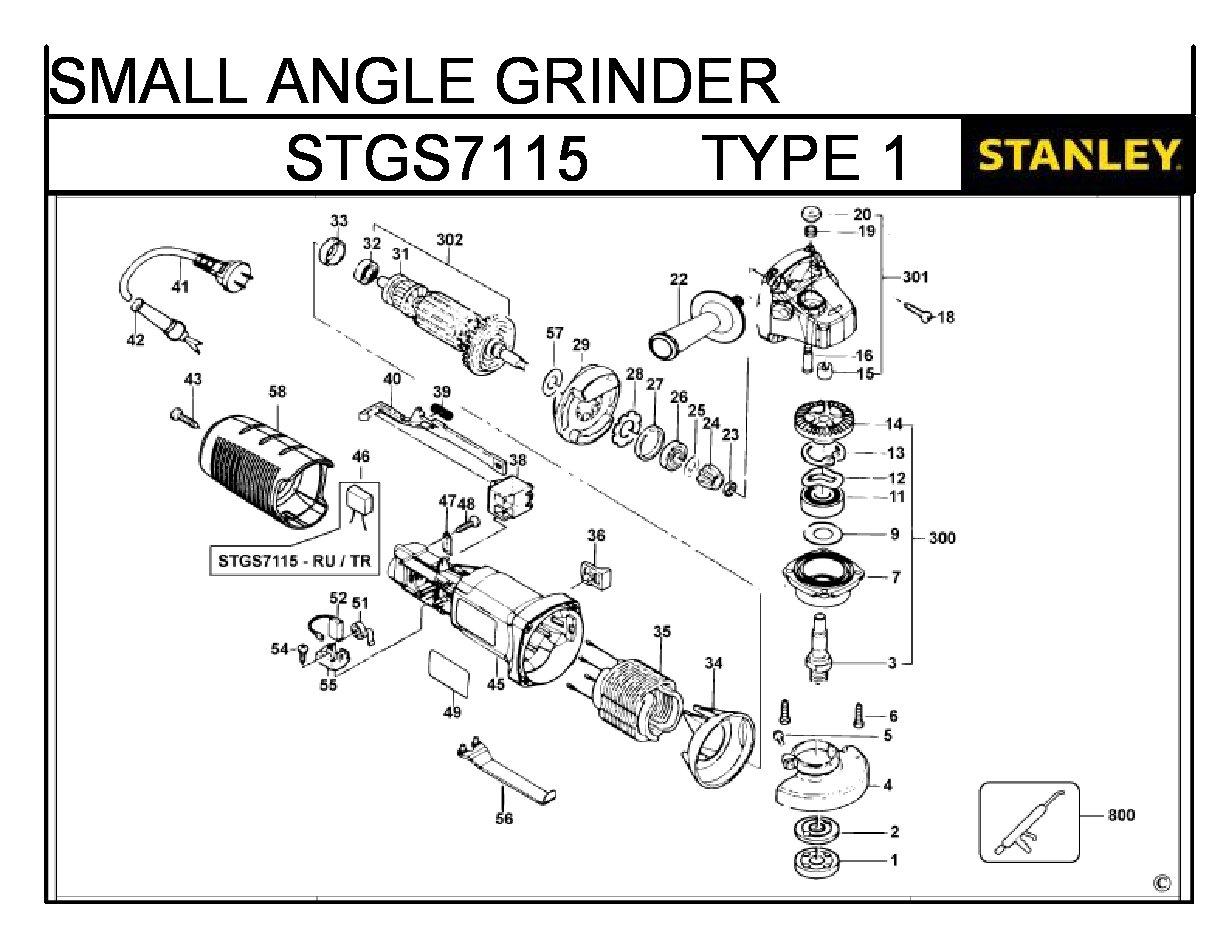 ЗАПЧАСТИ ДЛЯ МАШИНЫ ШЛИФОВАЛЬНОЙ УГЛОВОЙ ЭЛЕКТРИЧЕСКОЙ STANLEY STGS7115 TYPE 1