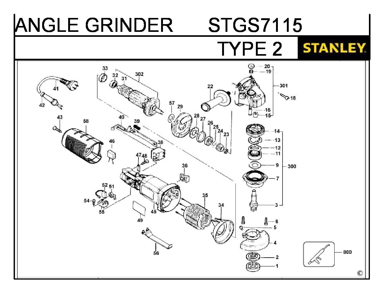 ЗАПЧАСТИ ДЛЯ МАШИНЫ ШЛИФОВАЛЬНОЙ УГЛОВОЙ ЭЛЕКТРИЧЕСКОЙ STANLEY STGS7115 TYPE 2