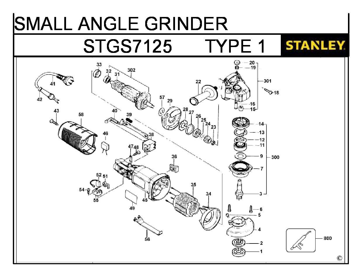 ЗАПЧАСТИ ДЛЯ МАШИНЫ ШЛИФОВАЛЬНОЙ УГЛОВОЙ ЭЛЕКТРИЧЕСКОЙ STANLEY STGS7125 TYPE 1
