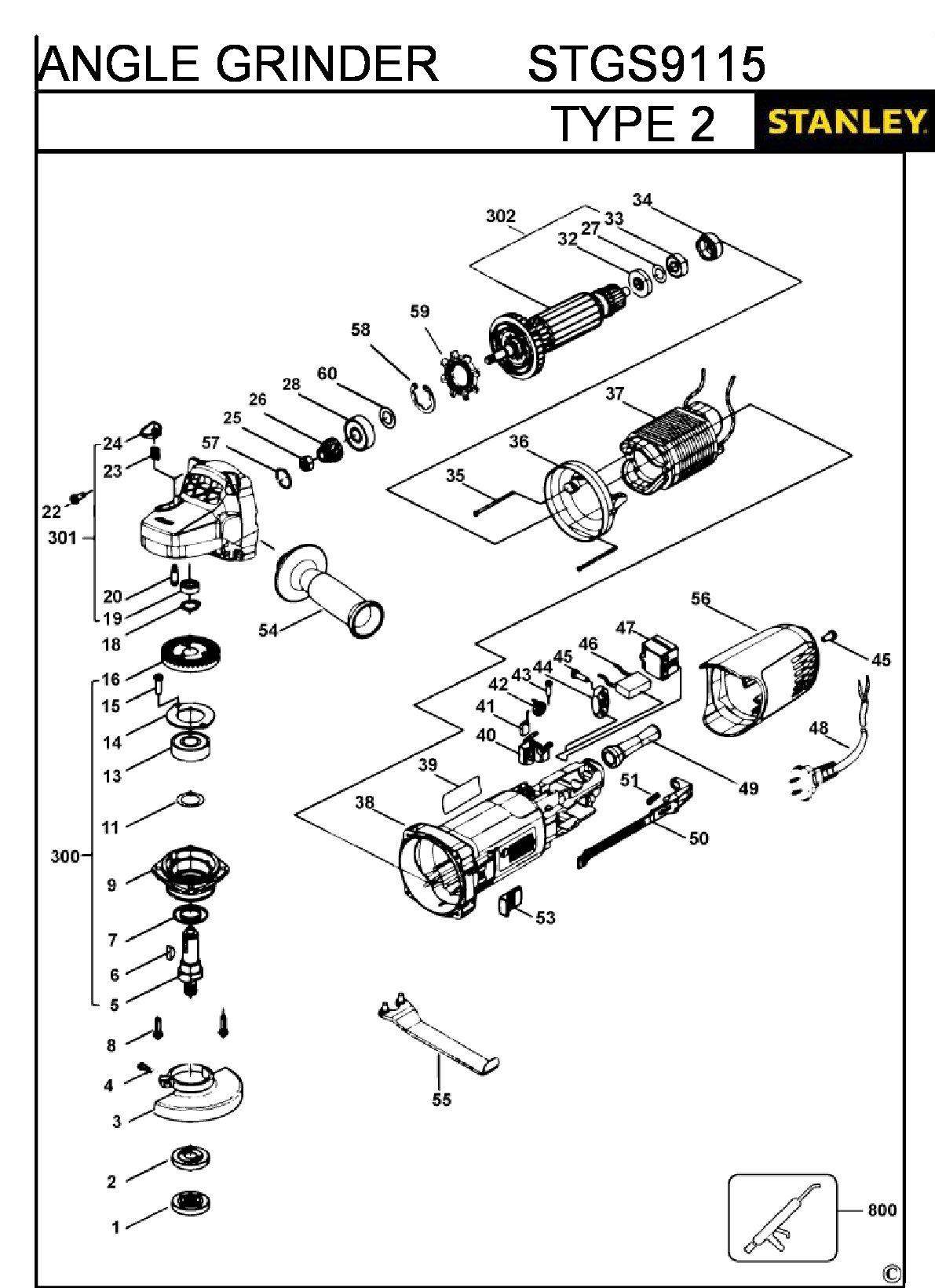 ЗАПЧАСТИ ДЛЯ МАШИНЫ ШЛИФОВАЛЬНОЙ УГЛОВОЙ ЭЛЕКТРИЧЕСКОЙ STANLEY STGS9115 TYPE 2